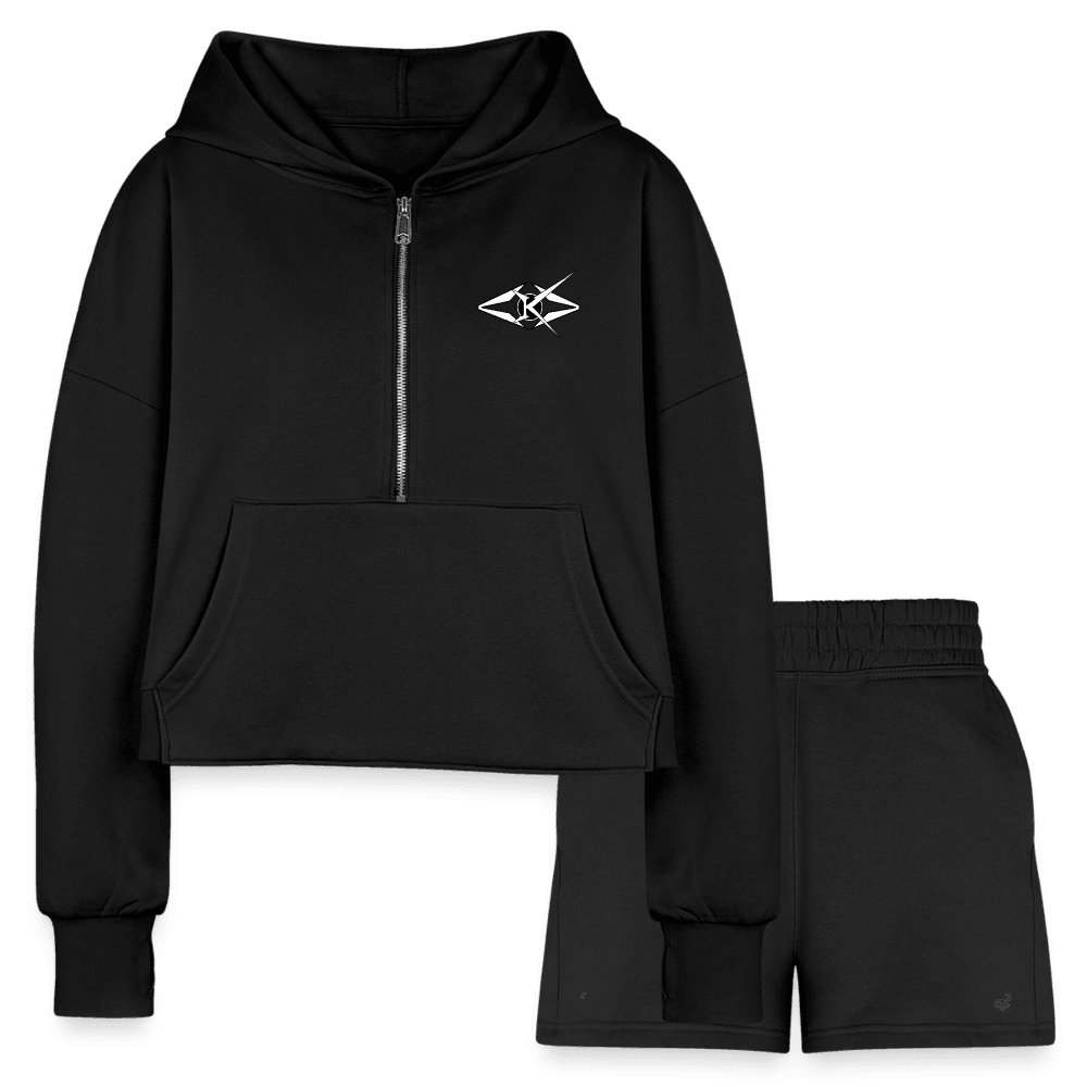 Women’s Cropped Hoodie & Jogger Short Set - black