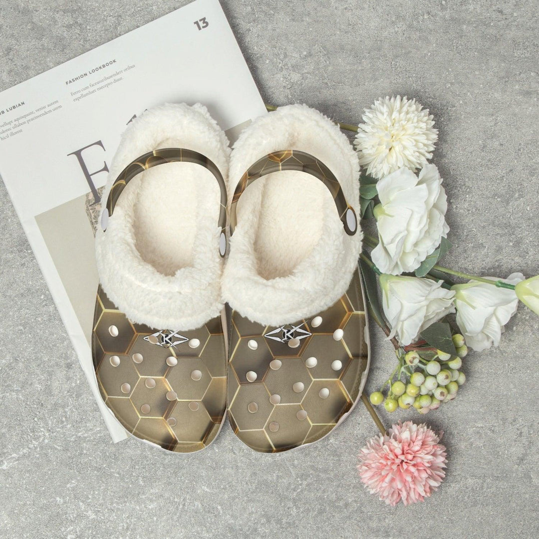 VYB GOLD HONEYCOMB Clogs WITH FUR - VYBRATIONAL KREATORS®