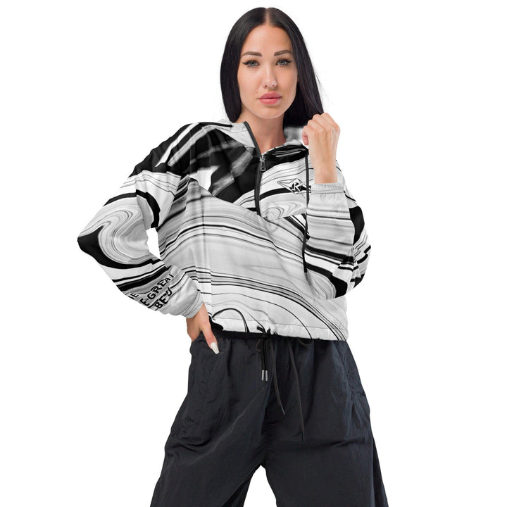 Women’s black, white and gray cropped windbreaker - VYBRATIONAL KREATORS®