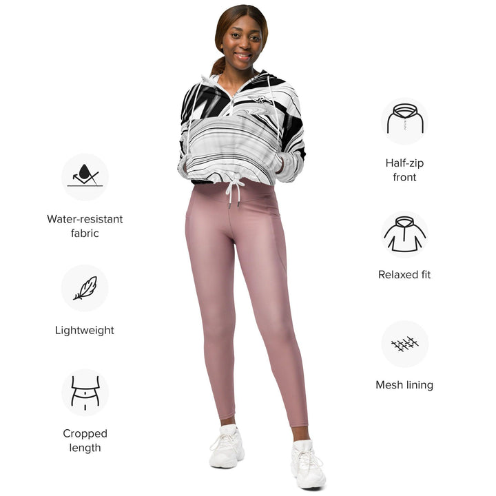 Women’s black, white and gray cropped windbreaker - VYBRATIONAL KREATORS®