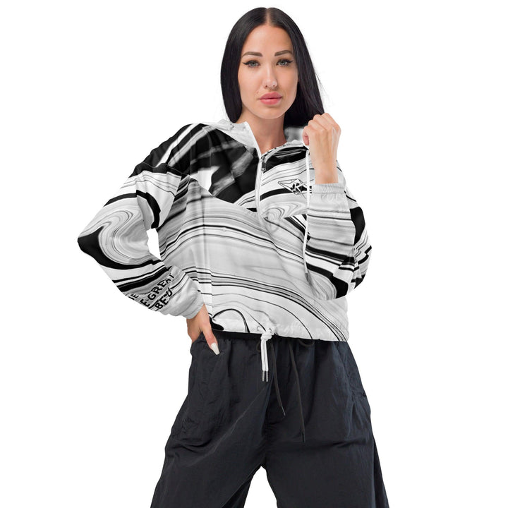 Women’s black, white and gray cropped windbreaker - VYBRATIONAL KREATORS®