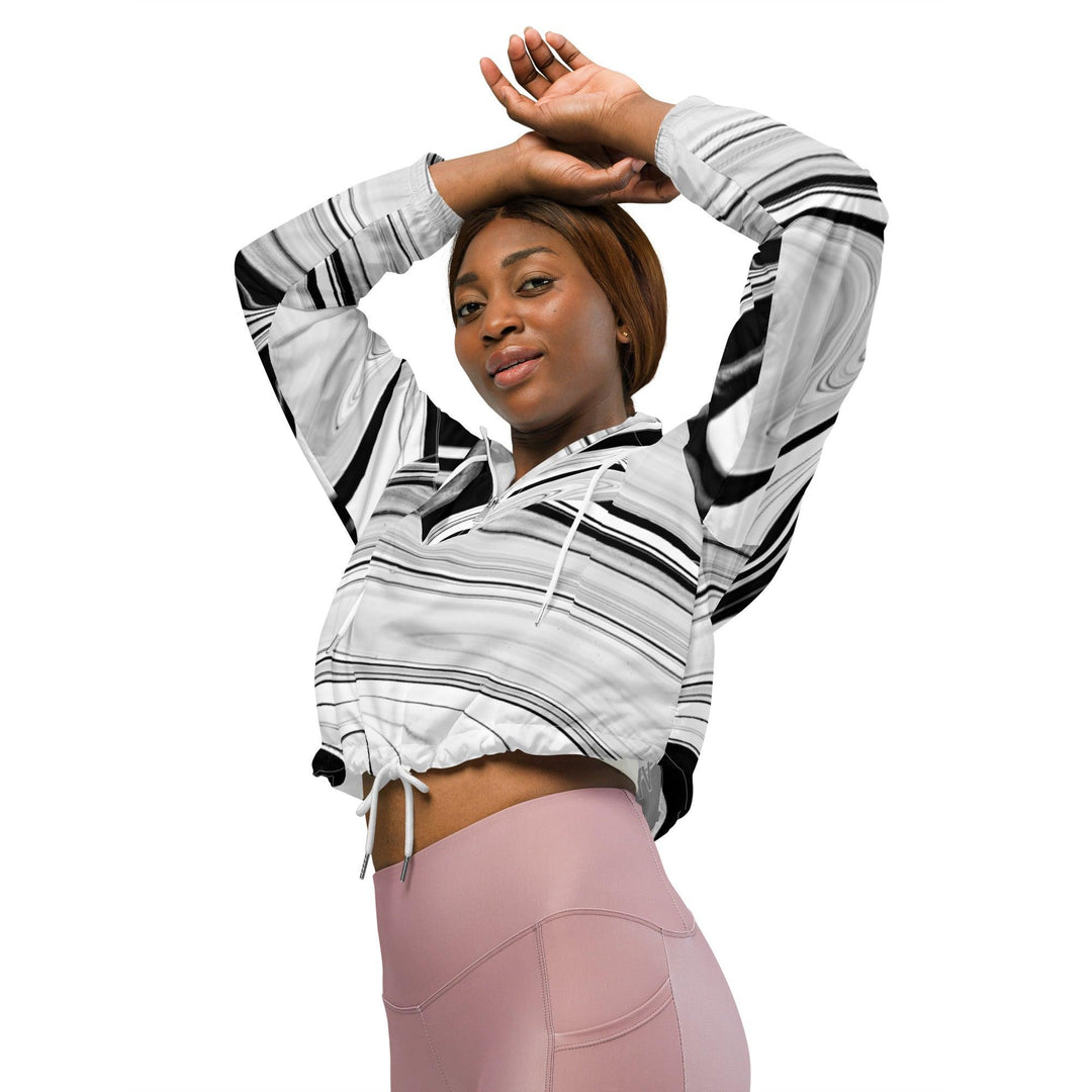 Women’s black, white and gray cropped windbreaker - VYBRATIONAL KREATORS®