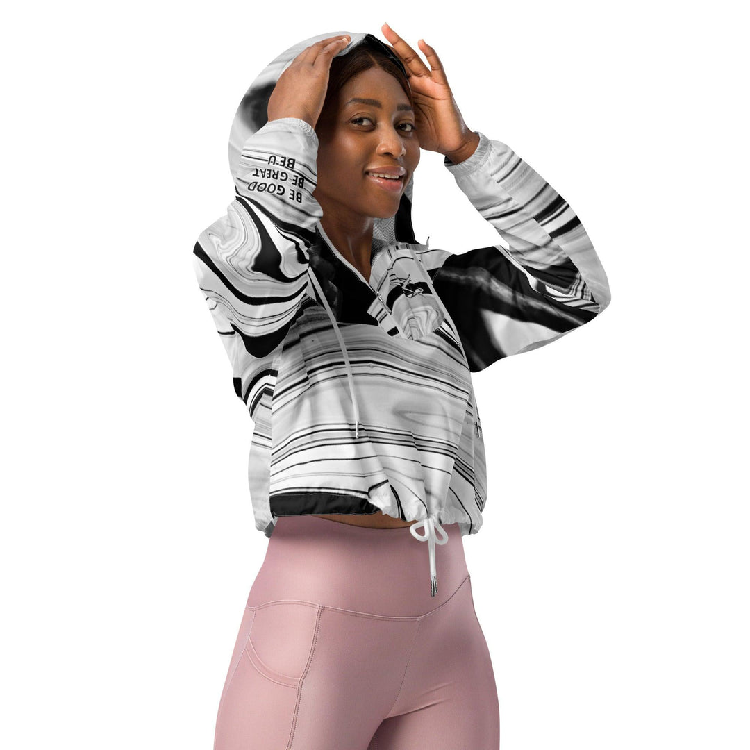 Women’s black, white and gray cropped windbreaker - VYBRATIONAL KREATORS®